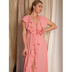 PETUNIA RUFFLE PINK WRAP DRESS